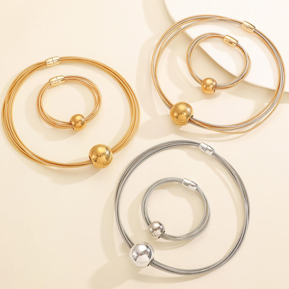 Retro Punk Metal Multi-Layer Magnetic Chain Necklace - Image 2