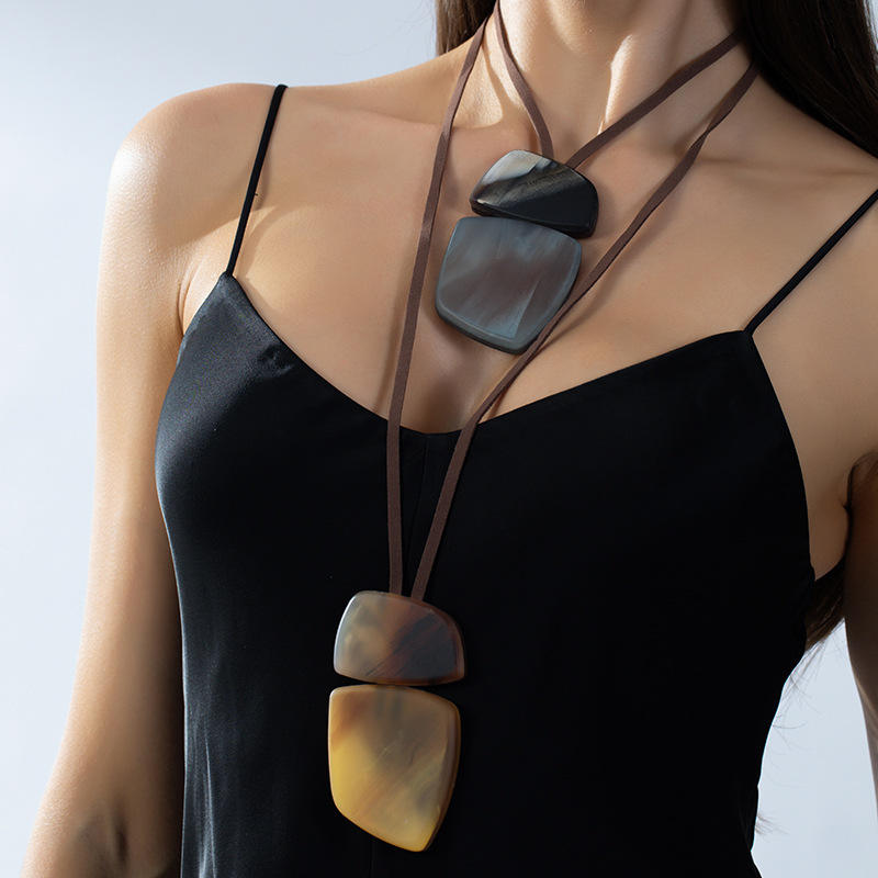 Resin Dyed Geometric Necklace Exaggerated Sweater Chain