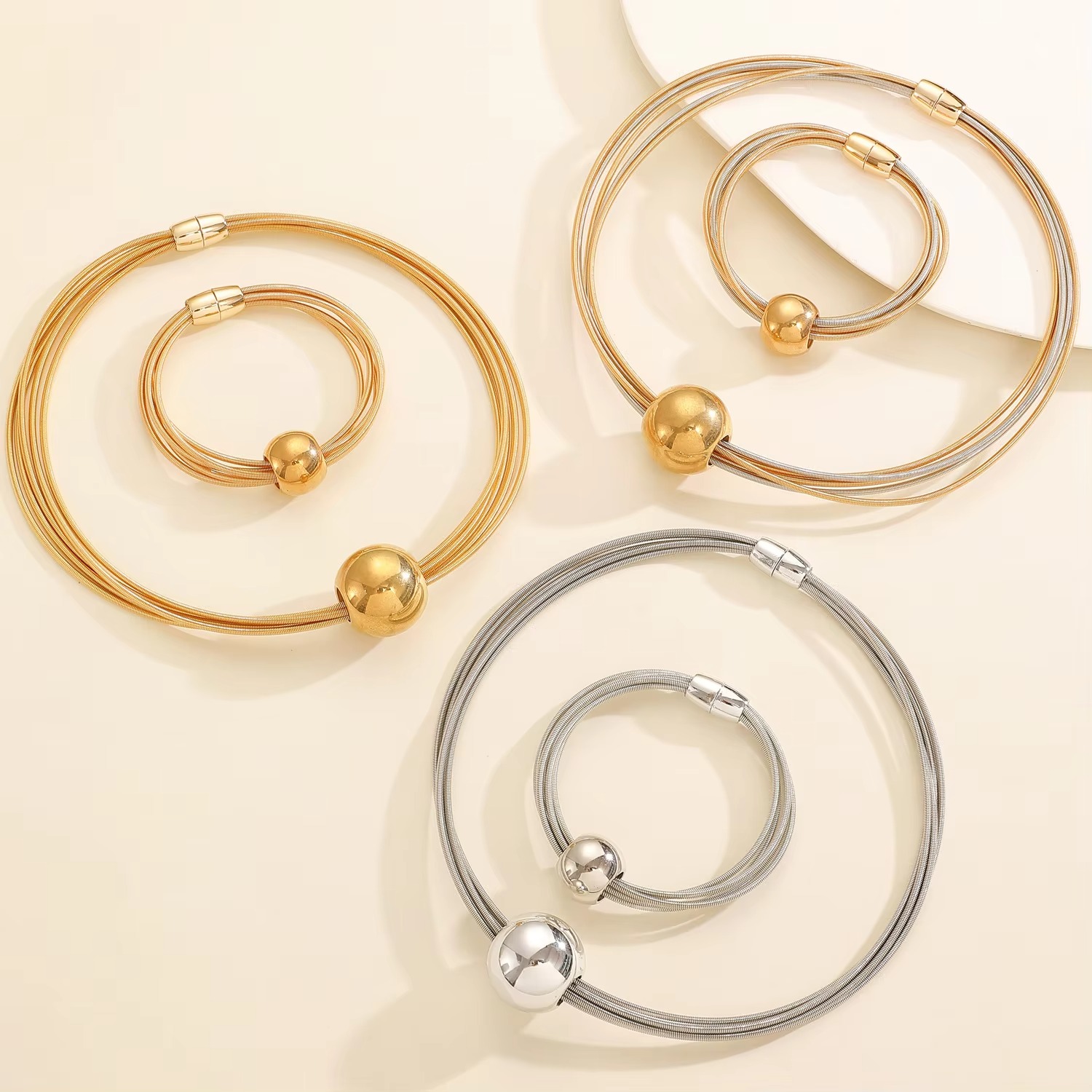 Retro Punk Metal Multi-Layer Magnetic Chain Necklace - Image 2